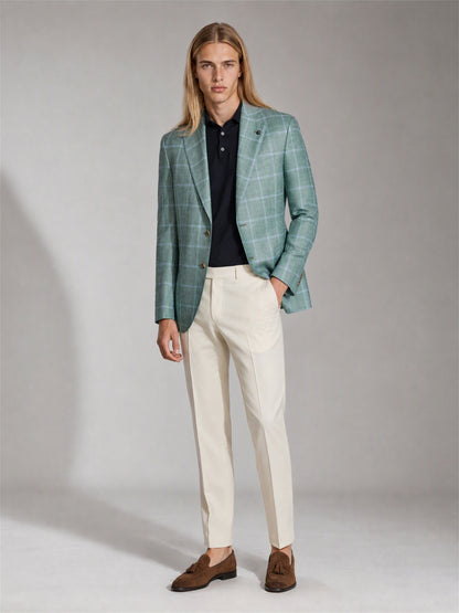 Men's Sage Green Plaid Slim-Fit Blazer – Full Body Front View