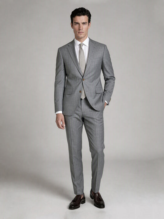 Men's Light Grey Slim-Fit 2-Piece Suit – Full Body Front View