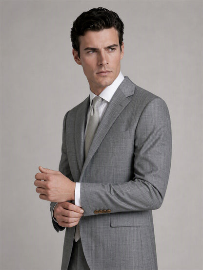 Men's Light Grey Slim-Fit 2-Piece Suit – Full Body Front Lapel Detail