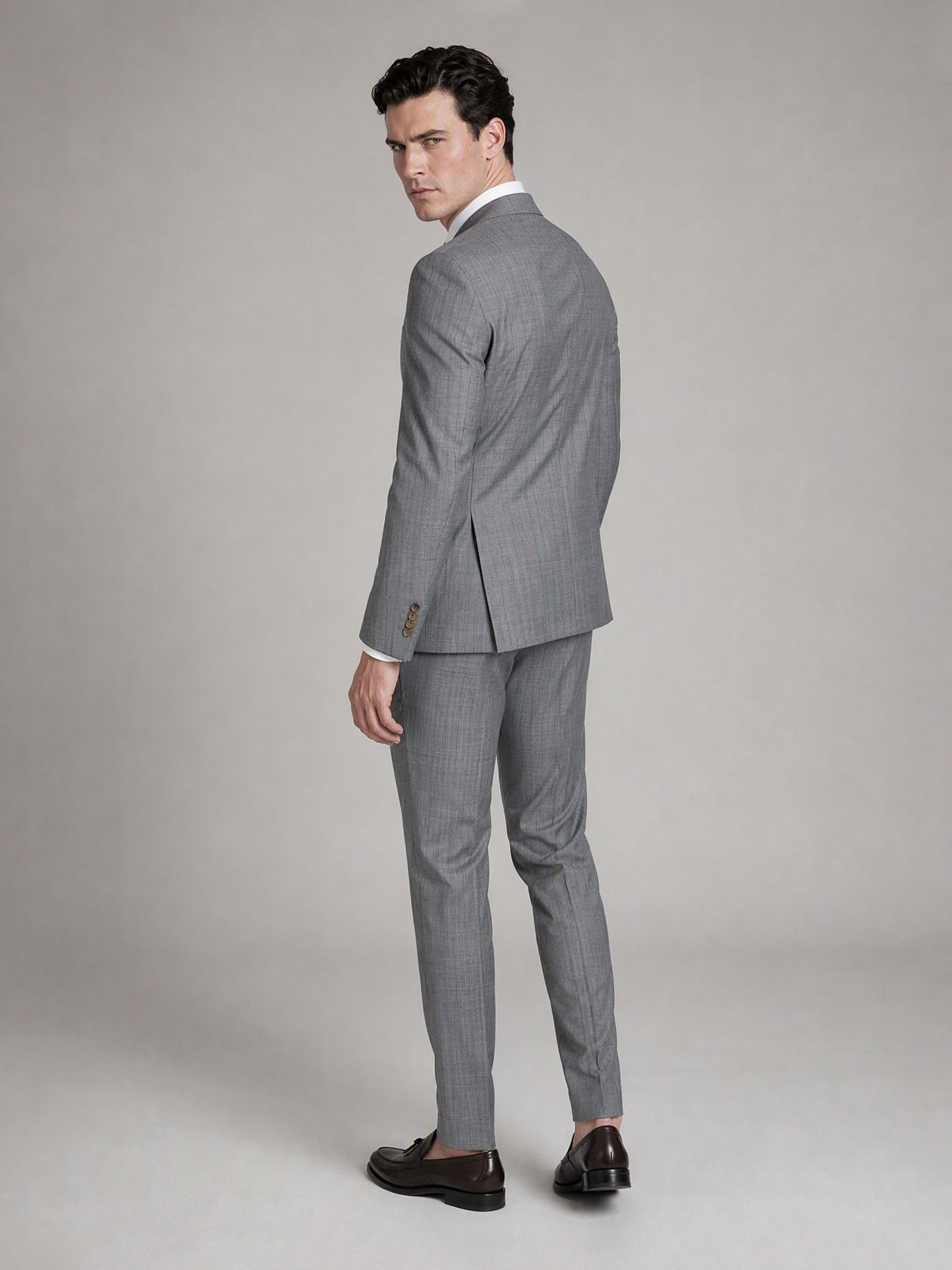 Men's Light Grey Slim-Fit 3-Piece Suit – Back View