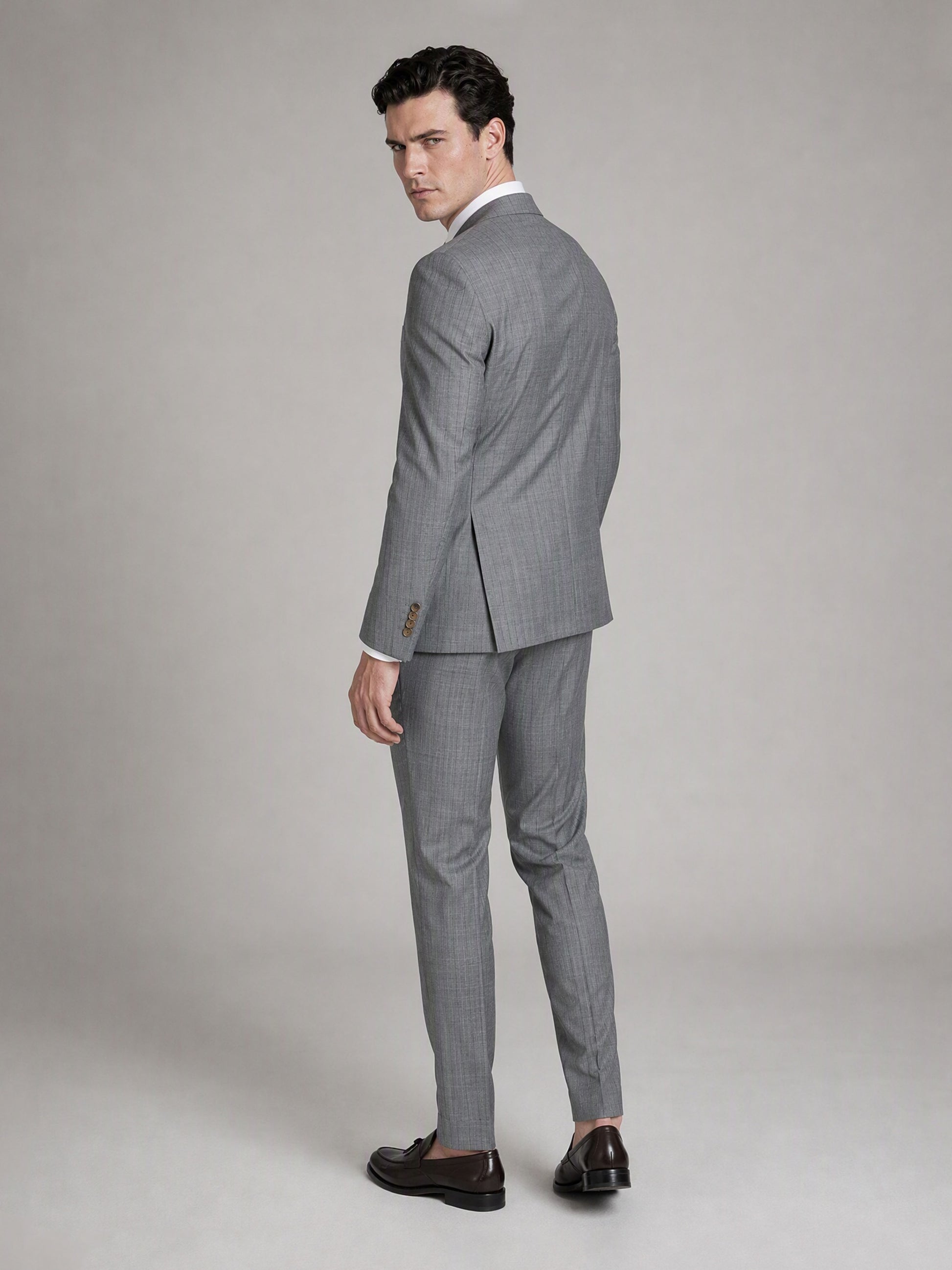 Men's Light Grey Slim-Fit 3-Piece Suit – Back View