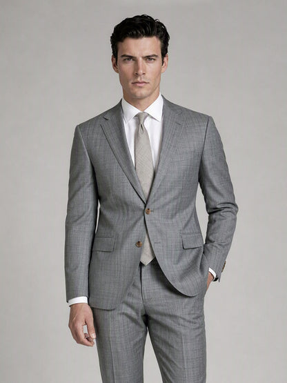 Men's Light Grey Slim-Fit 2-Piece Suit – Upper Body Cuff Close-Up