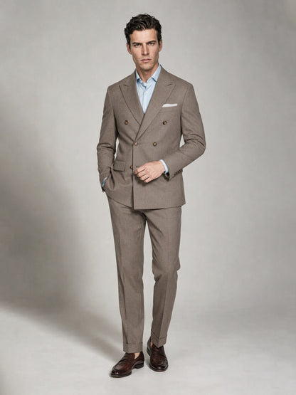 Men's Khaki Brown Double-Breasted 2-Piece Suit – Full Body Front View