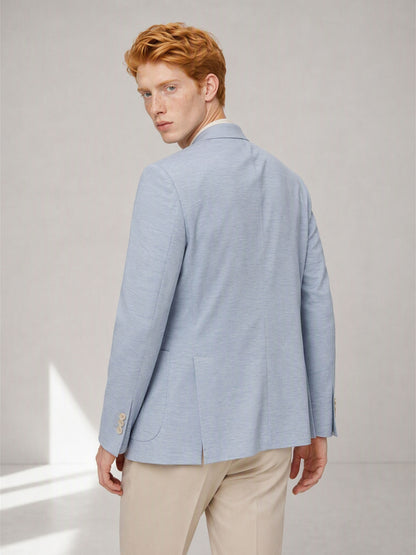 Men's Sky Blue Double-Breasted Linen Blazer – Back View