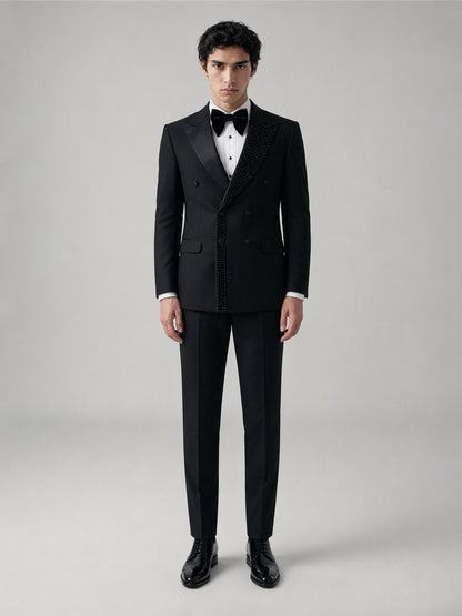 Savile GA0131 black tuxedo suit set - rear view showing clean back construction and trouser cut