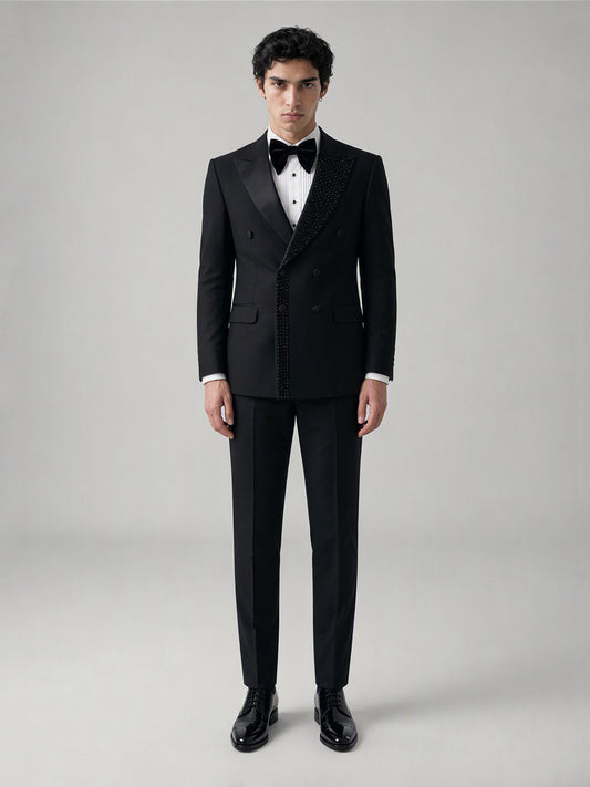 Savile GA0131 black tuxedo suit set - rear view showing clean back construction and trouser cut