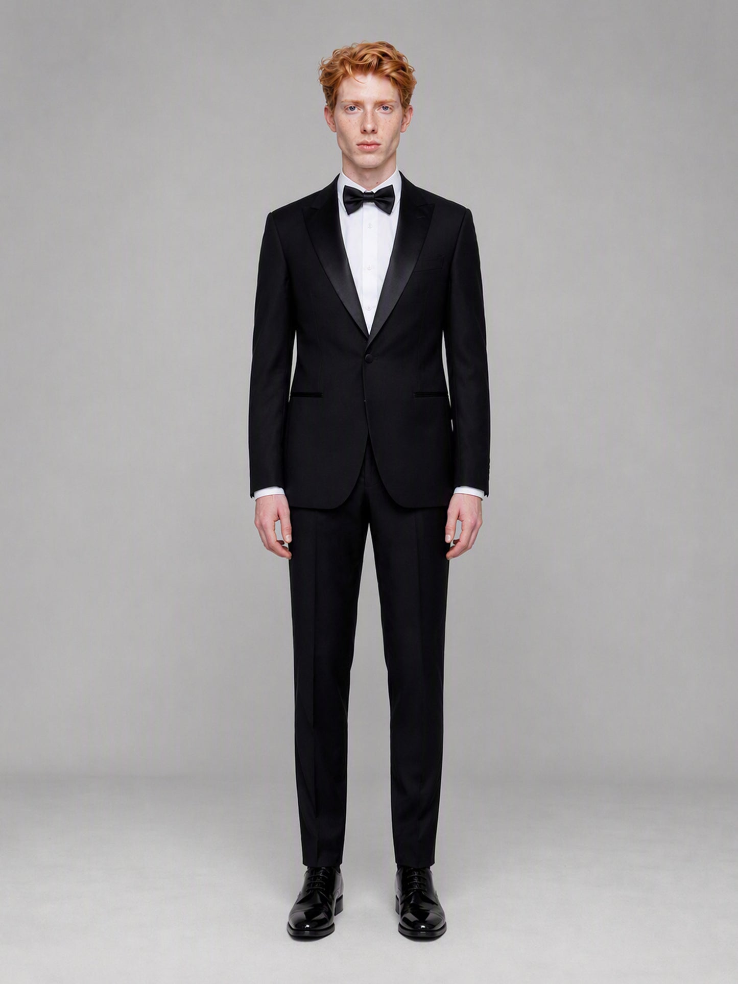 Savile GA0132 black tuxedo suit set - rear three-quarter view showing back construction and trouser cut