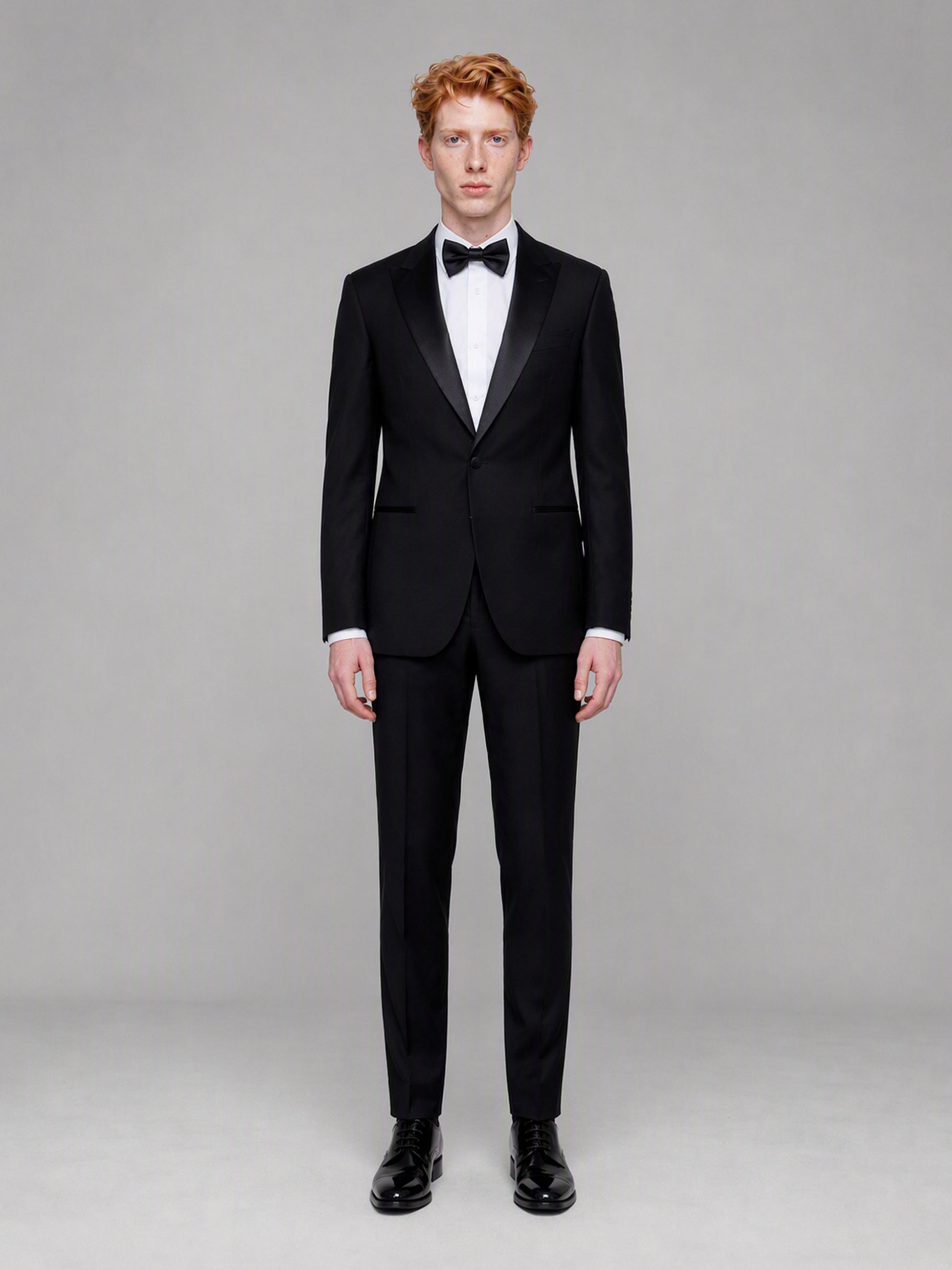 Savile GA0132 black tuxedo suit set - rear three-quarter view showing back construction and trouser cut