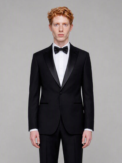 Savile GA0132 black tuxedo jacket - side detail view showing cuff and sleeve construction