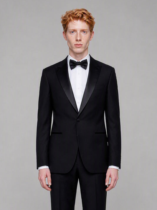 Savile GA0132 black tuxedo jacket - side detail view showing cuff and sleeve construction