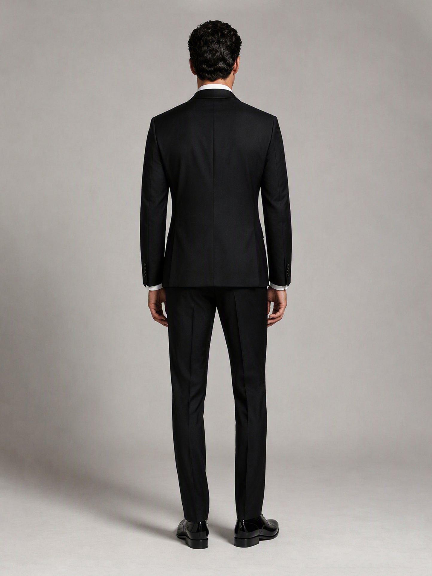 Savile GA0133 black tuxedo suit set - rear full-length view showing back construction and trouser cut