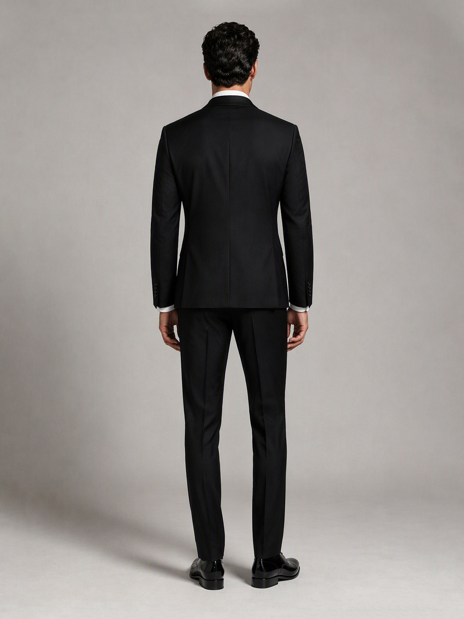 Savile GA0133 black tuxedo suit set - rear full-length view showing back construction and trouser cut