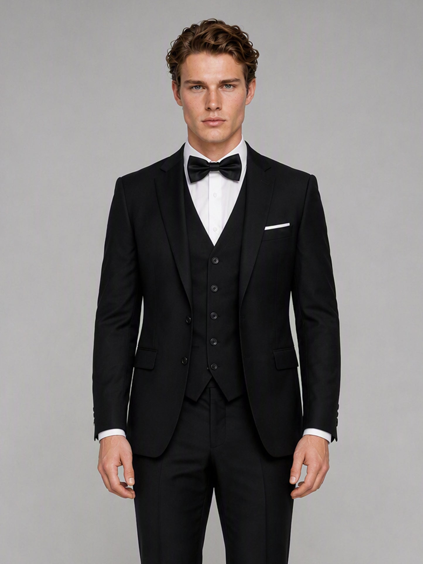 Savile GA0142 black 4-piece suit set - rear full-length view showing clean back construction and slim trouser cut