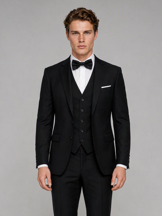Savile GA0142 black 3-piece suit set - rear full-length view showing clean back construction and slim trouser cut