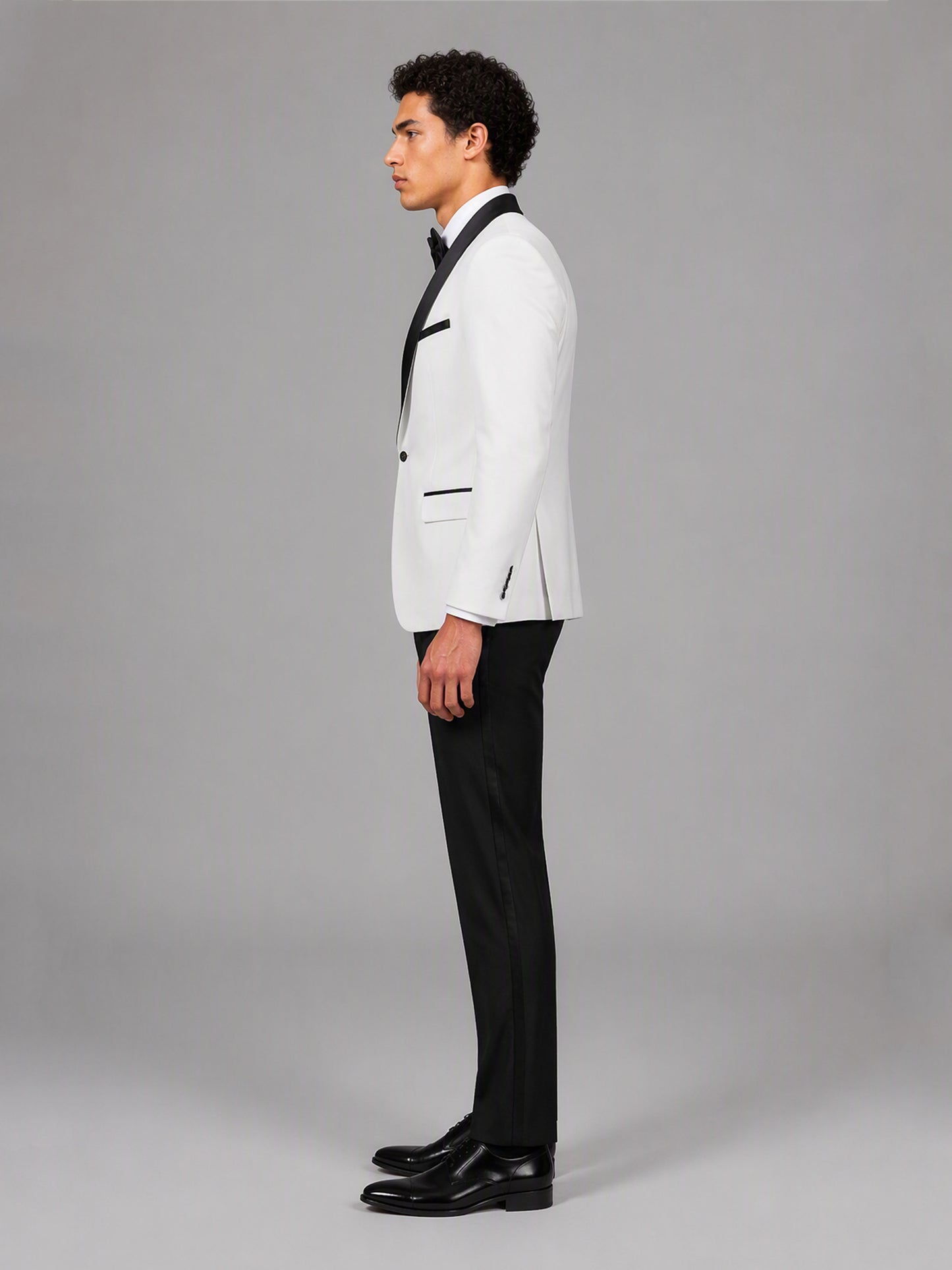 Savile GA0144 Men's White 3-Piece Tuxedo Suit Set – Front View with Bow Tie