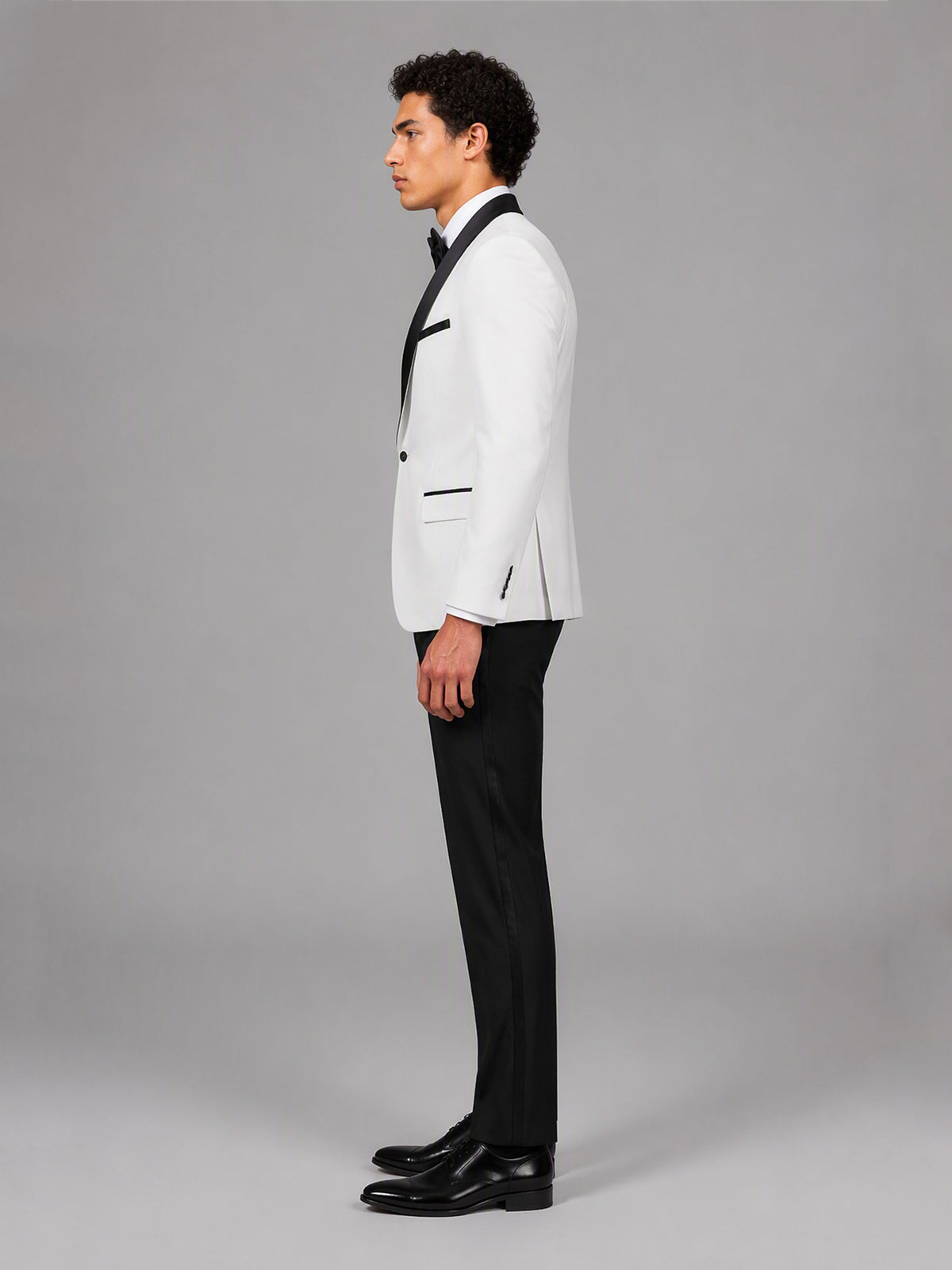 Savile GA0144 Men's White 3-Piece Tuxedo Suit Set – Front View with Bow Tie
