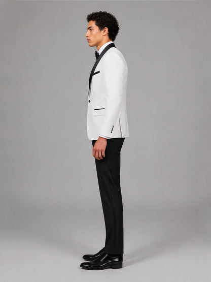Savile GA0144 Men's White 3-Piece Tuxedo Suit Set – Front View with Bow Tie