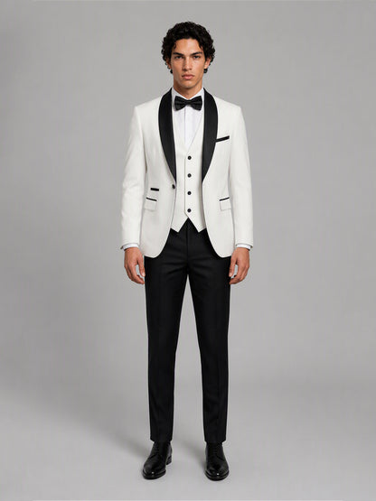 Savile GA0144 Men's White 3-Piece Tuxedo Suit Set – Close-Up Front Detail