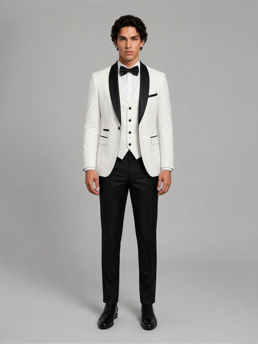 Savile GA0144 Men's White 3-Piece Tuxedo Suit Set – Close-Up Front Detail