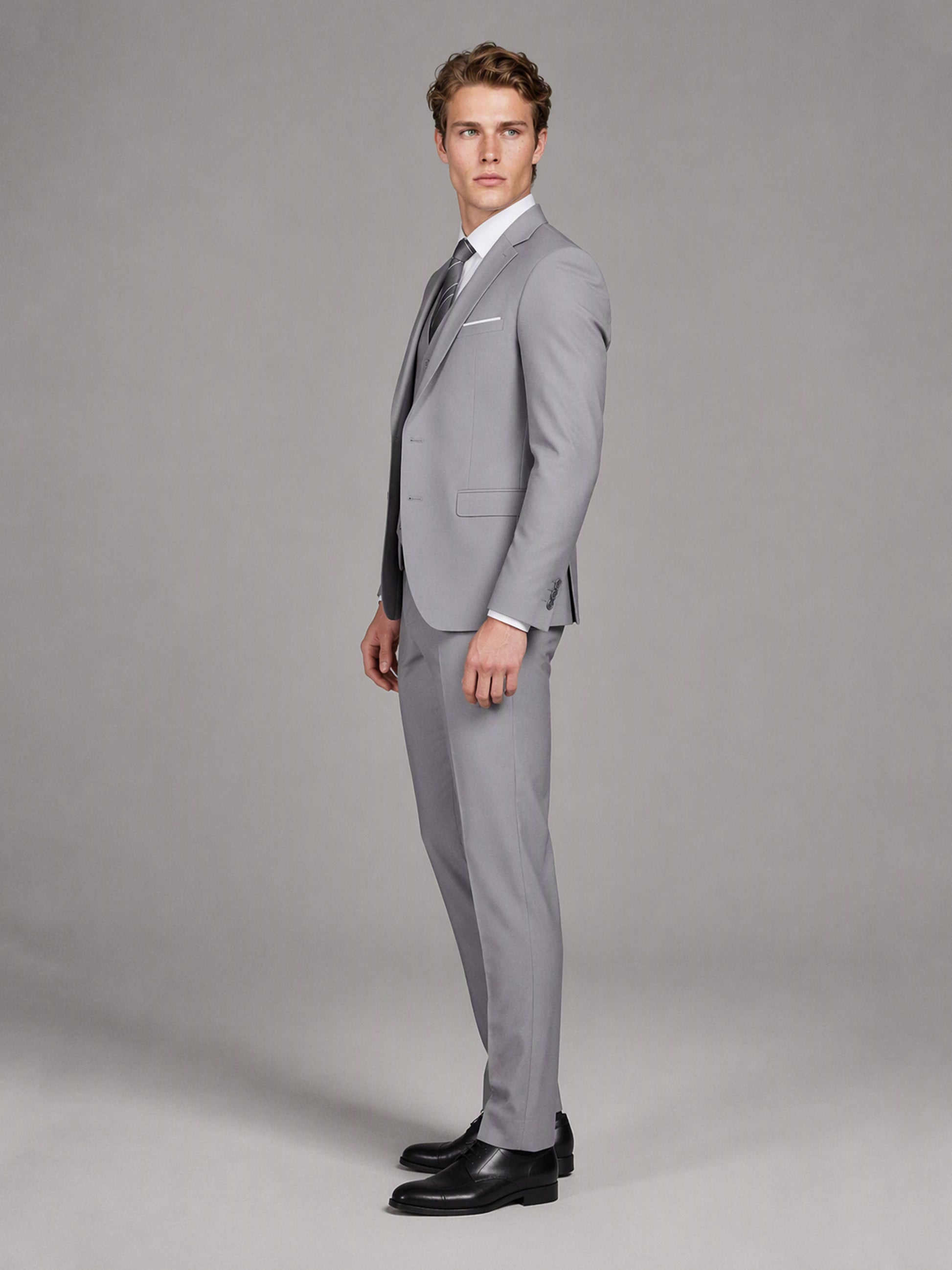 Savile GA0145 Men's Light Grey 3-Piece Suit Set – Back View