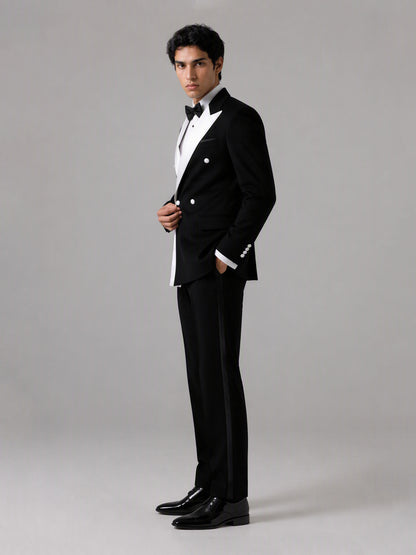 Savile GA0146 Men's Black Double-Breasted Tuxedo Set – Front Full Body Standing View