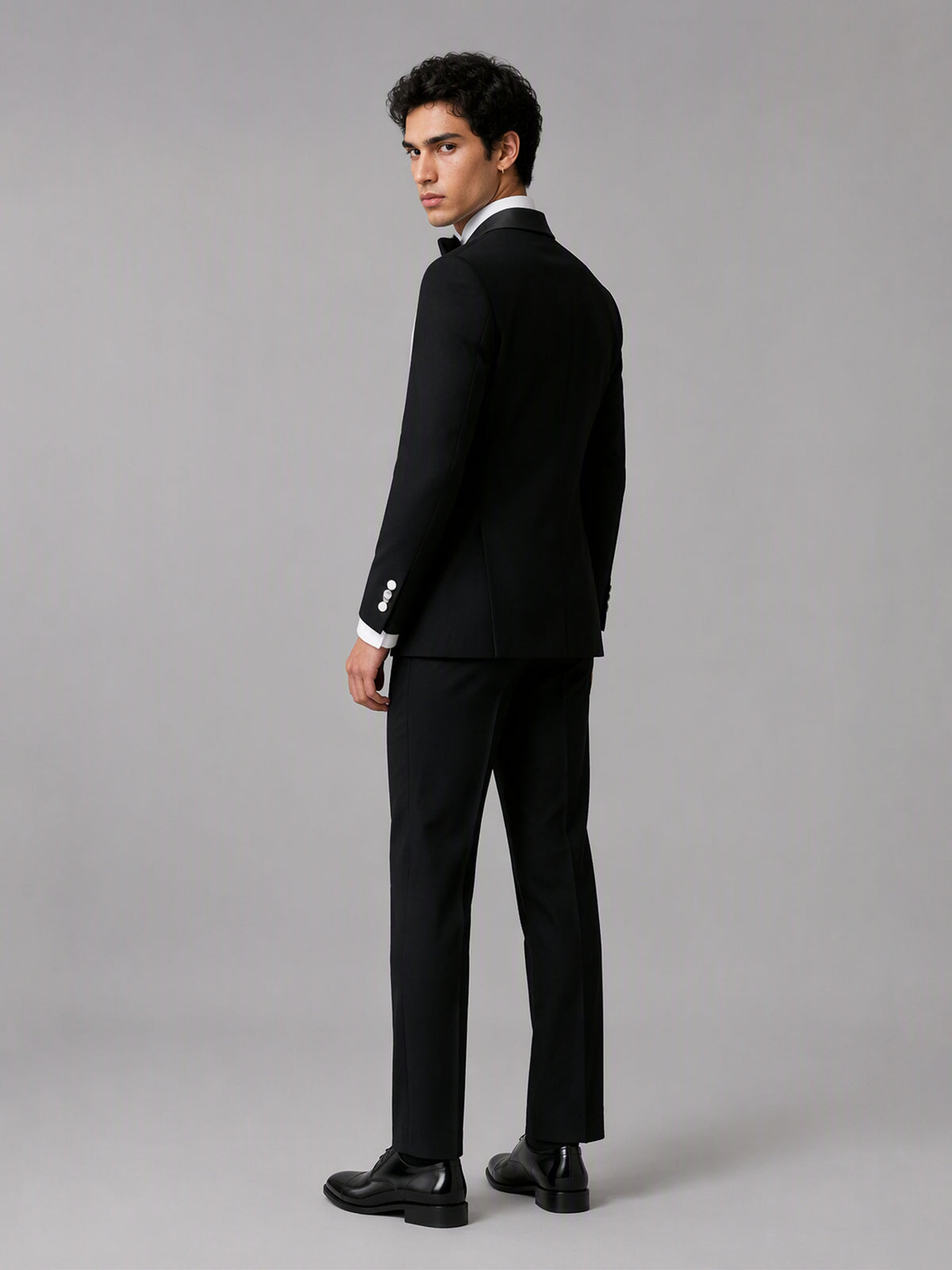 Savile GA0146 Men's Black Double-Breasted Tuxedo Set – Side Profile View