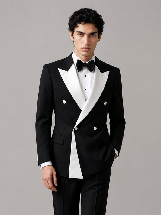 Savile GA0146 Men's Black Double-Breasted Tuxedo Set – Back View