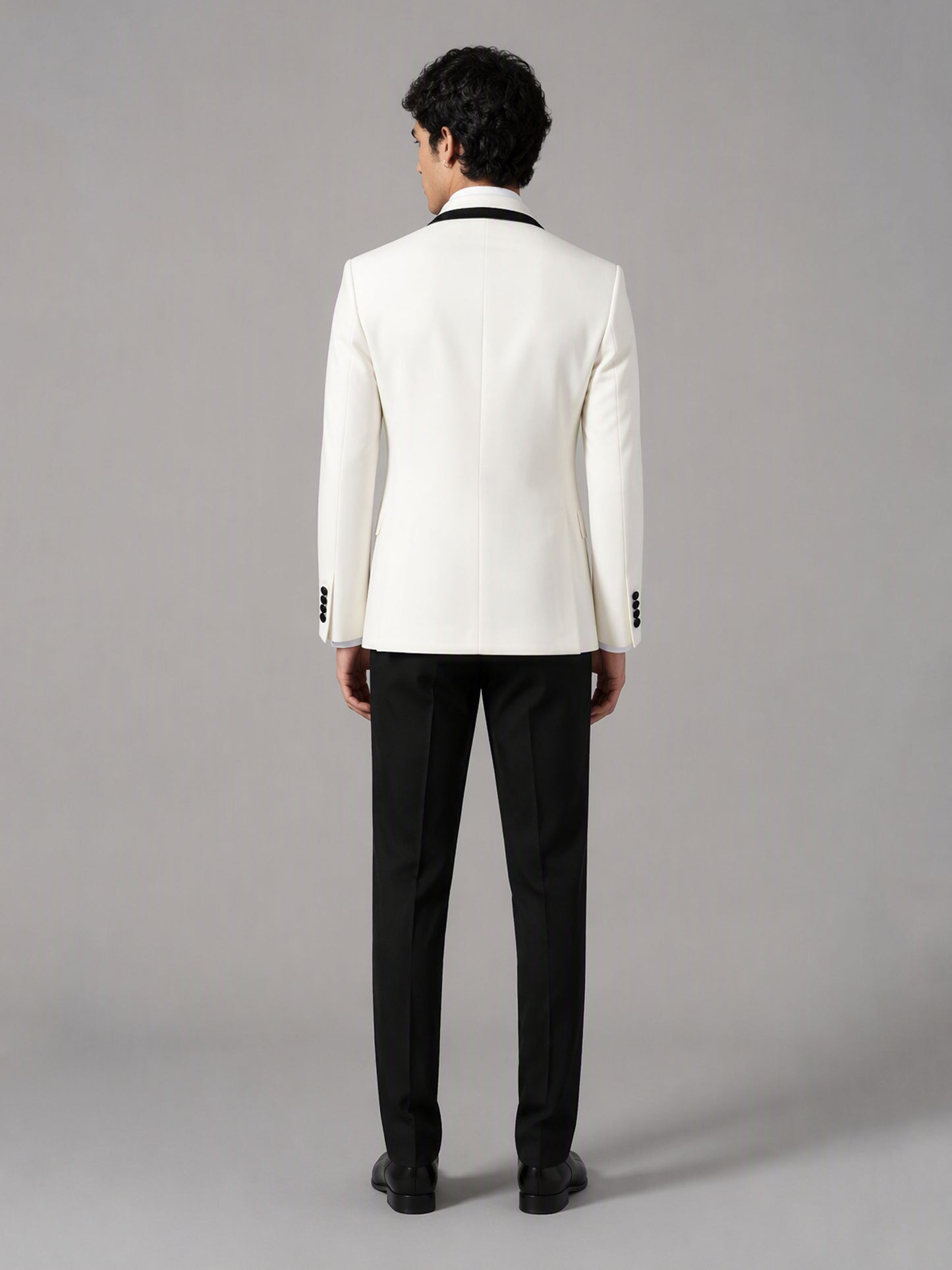 Savile GA0146-White Men's Ivory Double-Breasted Tuxedo Set – Back Full Body View