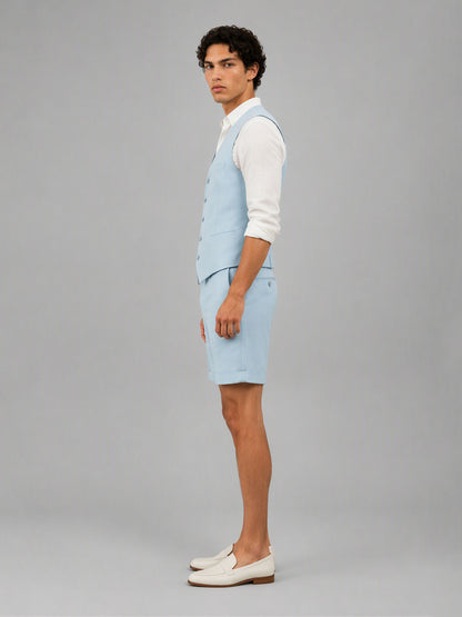 Savile GA0147 Men's Light Blue Linen Vest & Shorts Set – Front View with Vest Detail