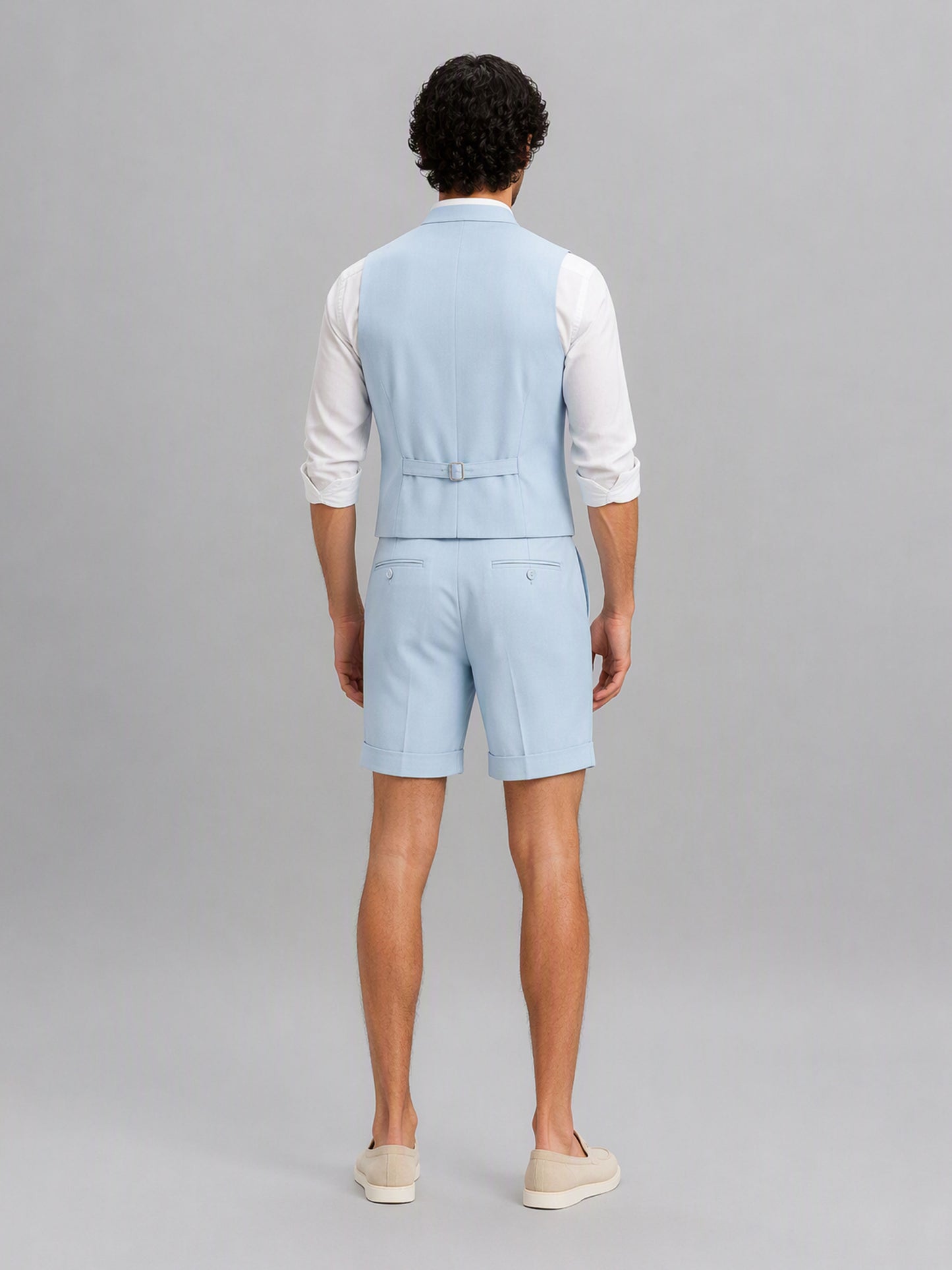 Savile GA0147 Men's Light Blue Linen Vest & Shorts Set – 3/4 Angle Front View