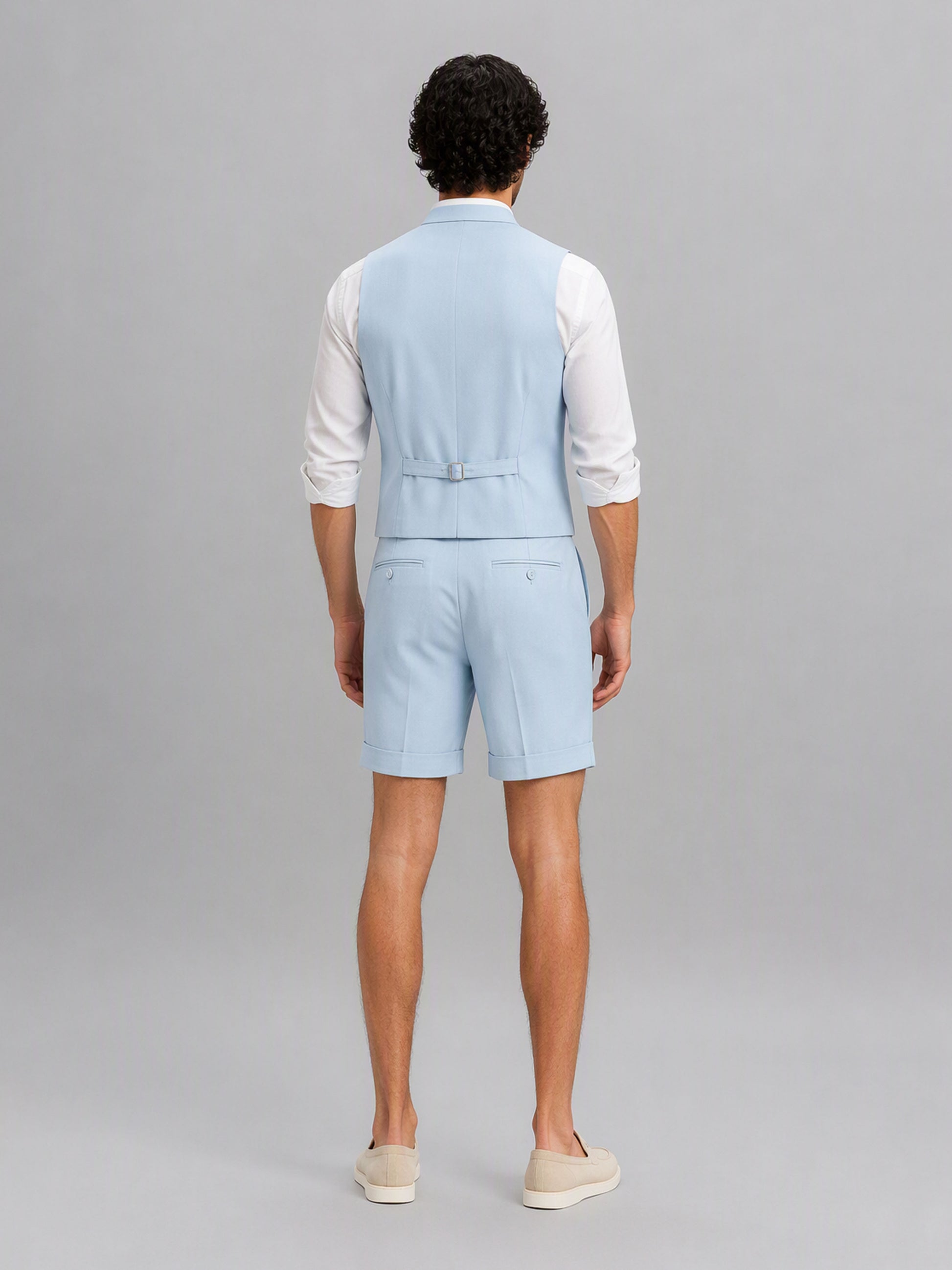 Savile GA0147 Men's Light Blue Linen Vest & Shorts Set – 3/4 Angle Front View