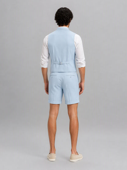 Savile GA0147 Men's Light Blue Linen Vest & Shorts Set – 3/4 Angle Front View