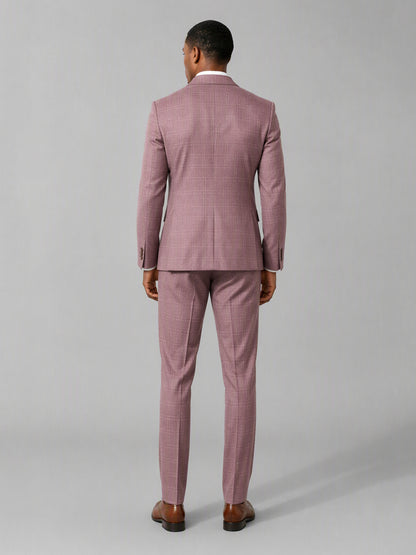 Savile GA0148 Men's Dusty Rose Windowpane Check Suit – Front Full Body View