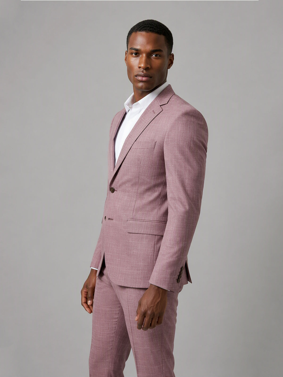 Savile GA0148 Men's Dusty Rose Windowpane Check Suit – Close-Up Front Detail