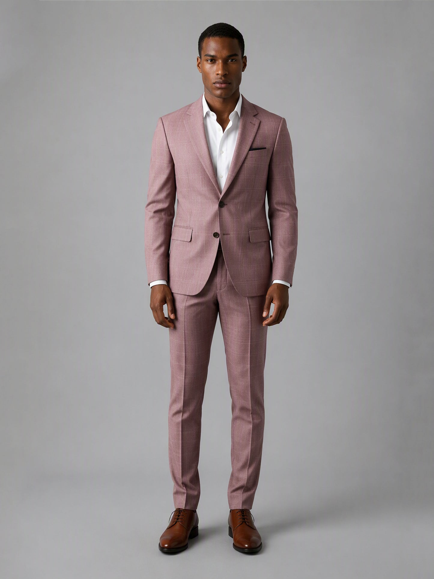 Savile GA0148 Men's Dusty Rose Windowpane Check Suit – 3/4 Angle Front View with Vest
