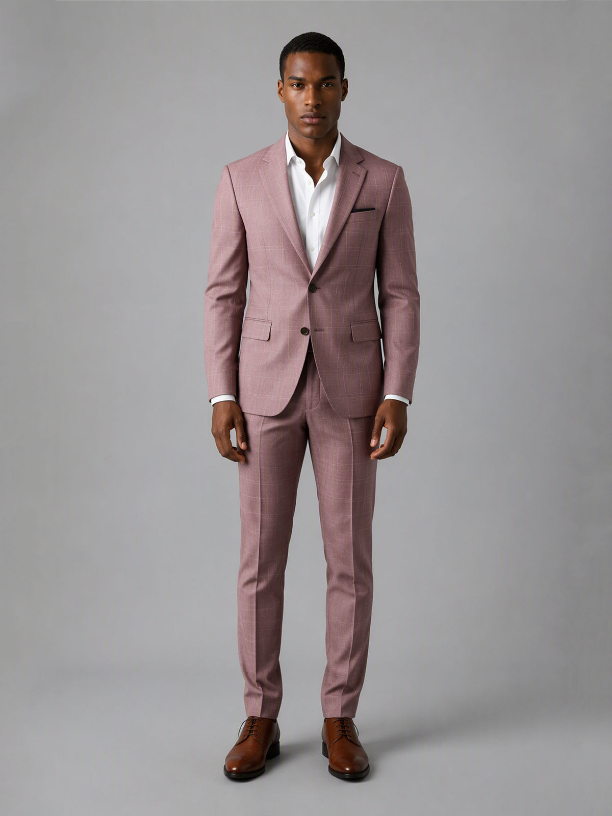 Savile GA0148 Men's Dusty Rose Windowpane Check Suit – 3/4 Angle Front View with Vest