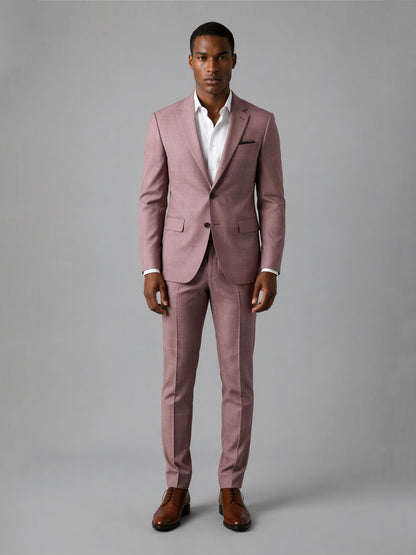 Savile GA0148 Men's Dusty Rose Windowpane Check Suit – 3/4 Angle Front View with Vest