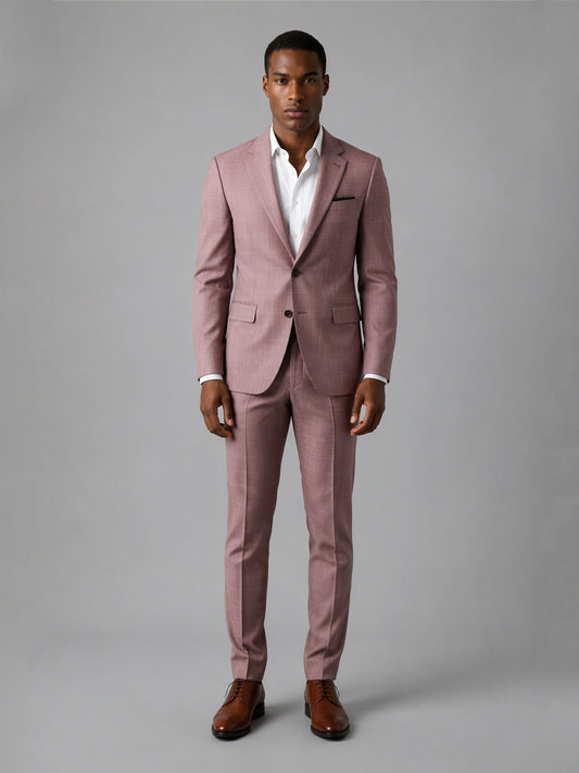 Savile GA0148 Men's Dusty Rose Windowpane Check Suit – 3/4 Angle Front View with Vest