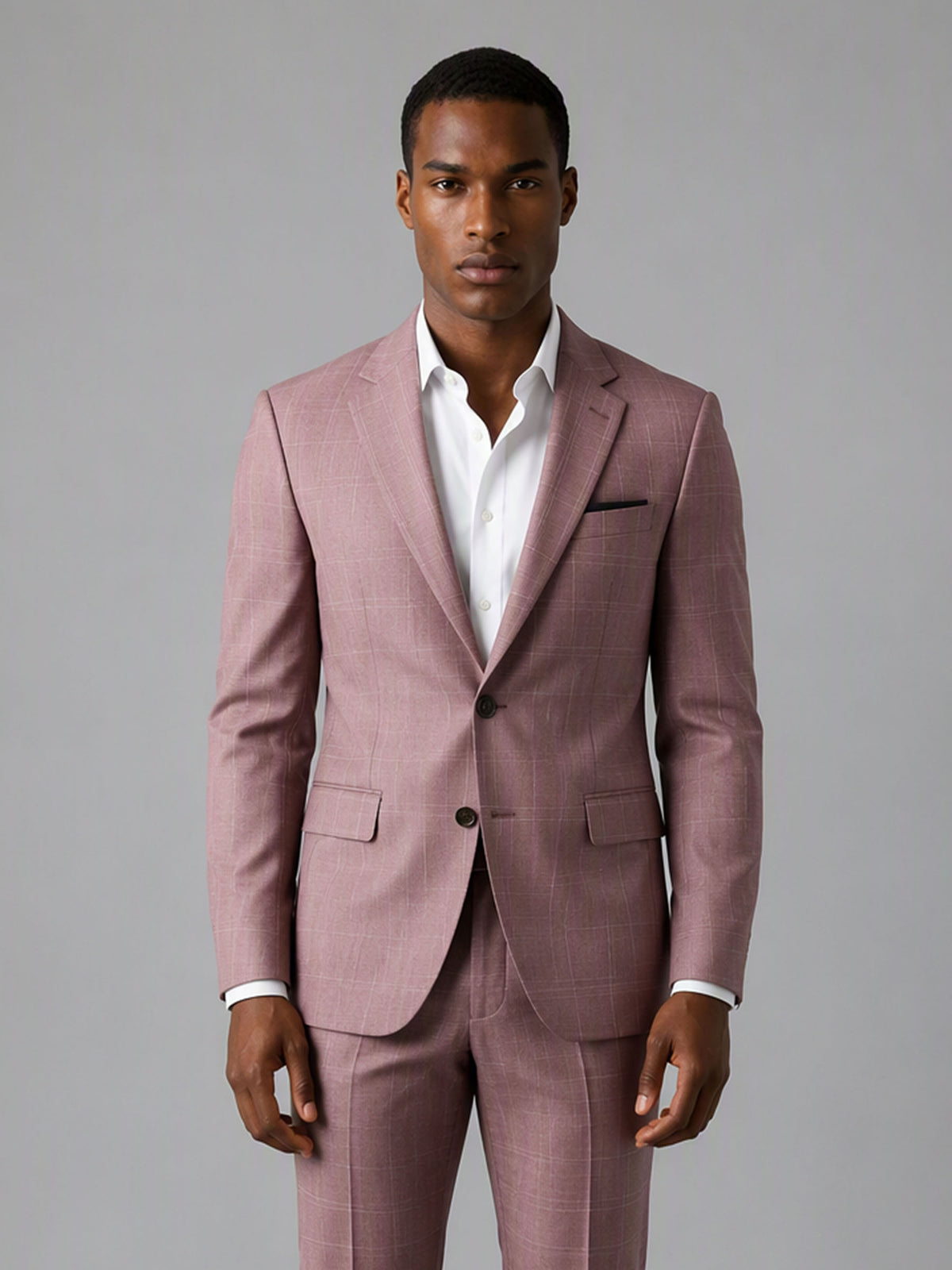 Savile GA0148 Men's Dusty Rose Windowpane Check Suit – Back View