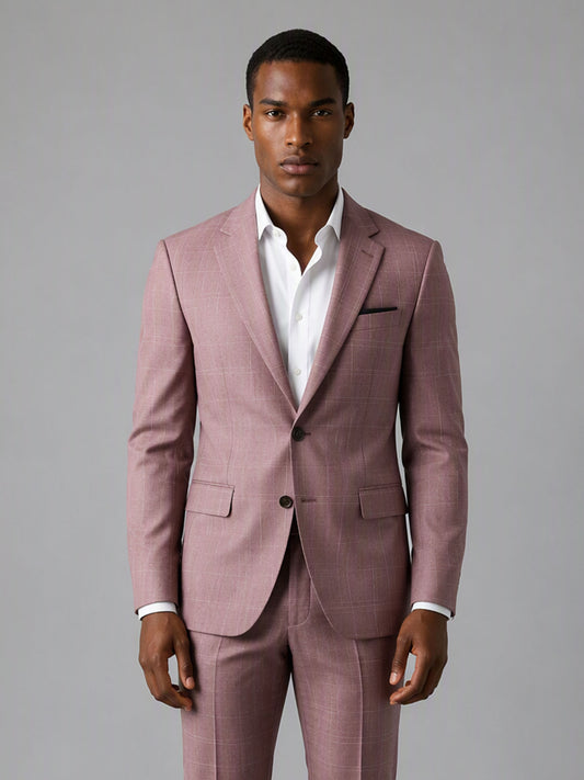 Savile GA0148 Men's Dusty Rose Windowpane Check Suit – Back View
