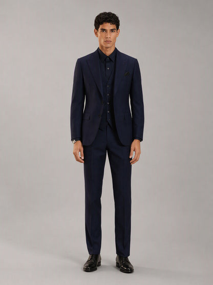 Savile GA0149 Men's Navy Blue Plaid 3-Piece Suit Set – Front Full Body View