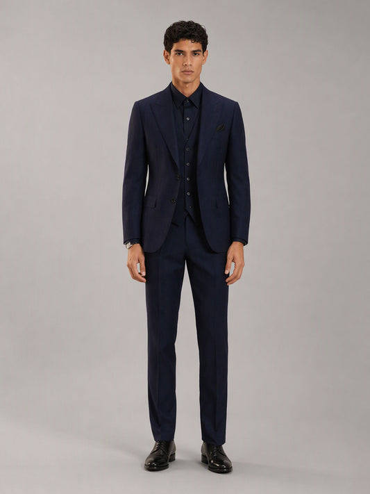 Savile GA0149 Men's Navy Blue Plaid 3-Piece Suit Set – Front Full Body View