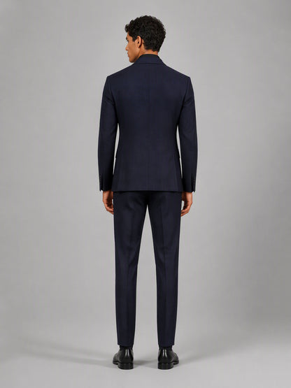 Savile GA0149 Men's Navy Blue Plaid 3-Piece Suit Set – 3/4 Angle Front View