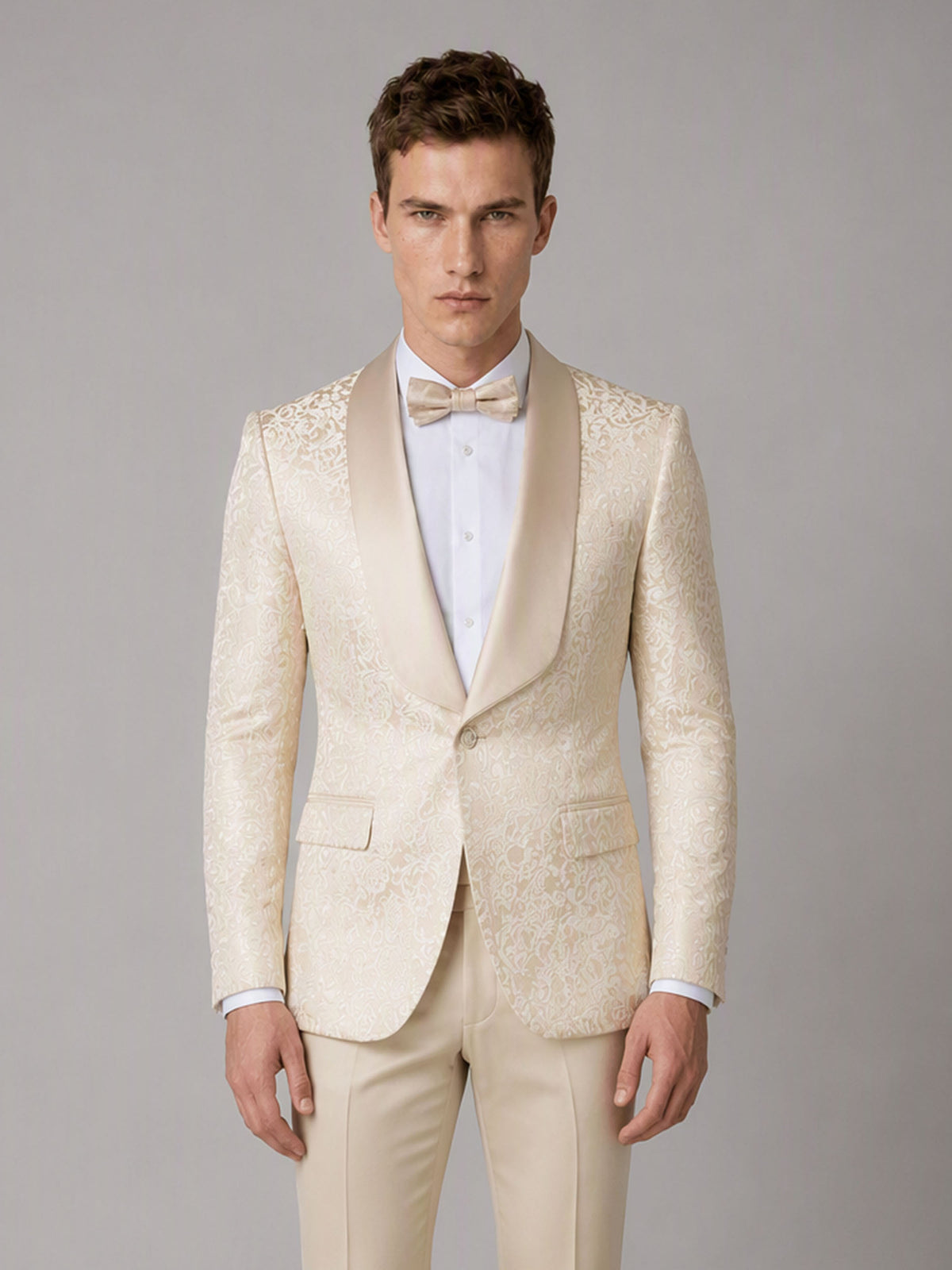 Savile GA0150 Men's Champagne Jacquard Embroidered Tuxedo – Back View