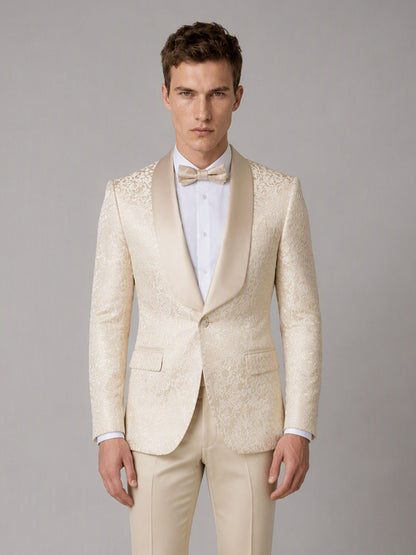 Savile GA0150 Men's Champagne Jacquard Embroidered Tuxedo – Back View