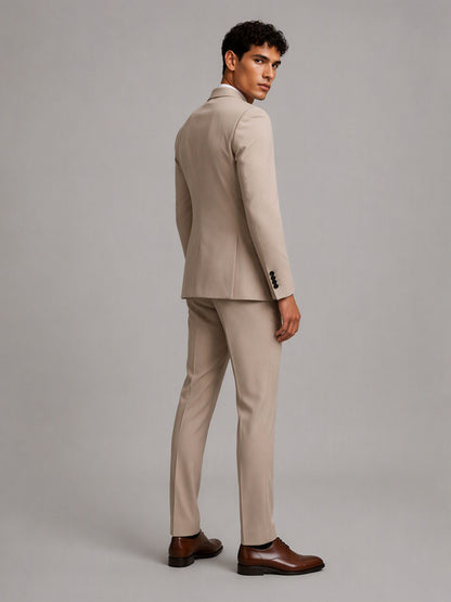 Savile GA0151 Men's Khaki Beige 3-Piece Suit Set – Front Full Body View with Black Shoes