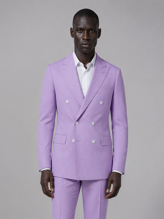 Men's Lavender Double-Breasted Pinstripe Suit Set | Blazer & Trousers