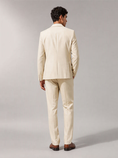 Savile GA0154 Men's Cream Linen Suit Set – Front Close-Up with Open Collar & Sunglasses