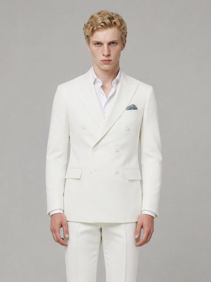 Savile GA0161 Men's Off-White Double-Breasted Linen Suit – Back View with Brown Oxford Shoes