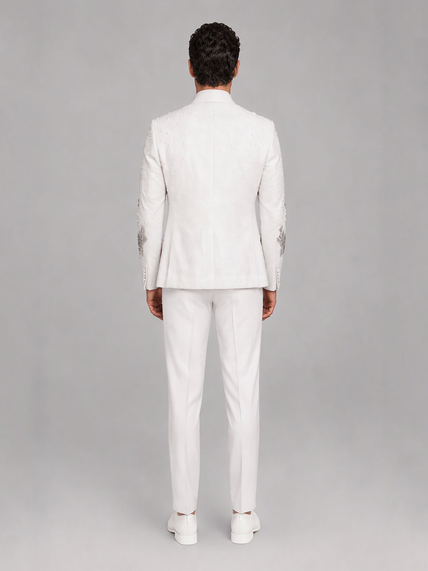 Savile GA0165 Men's Ivory Pearl & Crystal Floral Wedding Tuxedo – Back View Showing Pearl & Crystal Cuff Embellishment